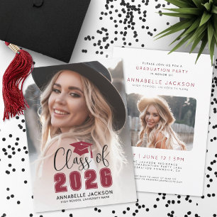 Klasse 2026 Rotes Abschlussfoto Abitur Einladung