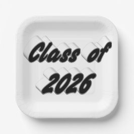 Klasse 2026 schwarze Typografie Abschlussfeier Pappteller