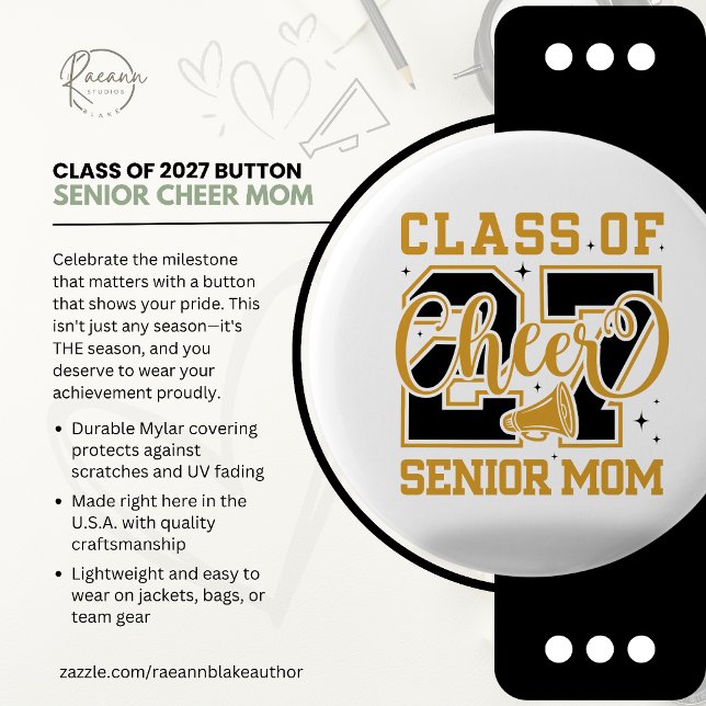 Klasse 2027 Senior Cheer Mom Button (Von Creator hochgeladen)