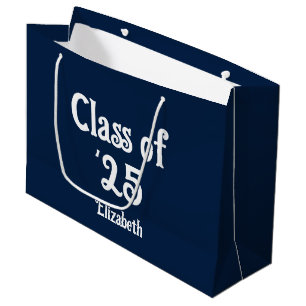 Klasse "25 Dark Blue and White Graduate Name Große Geschenktüte
