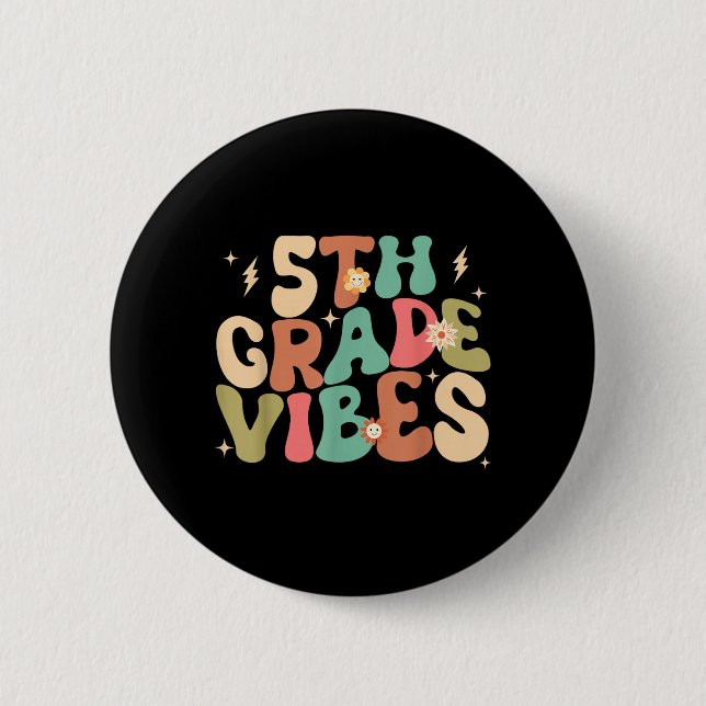 Klasse 5 Stimmung Groovy Zurück zur Schule Button (Vorderseite)