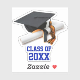 Klasse Blauer und Oranger Graduation Cap & Tassel Aufkleber