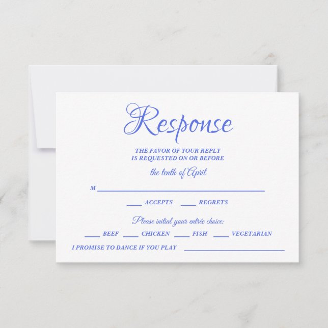 Klasse Calligraphy Blue Wedding RSVP Monogram Karte (Vorderseite)