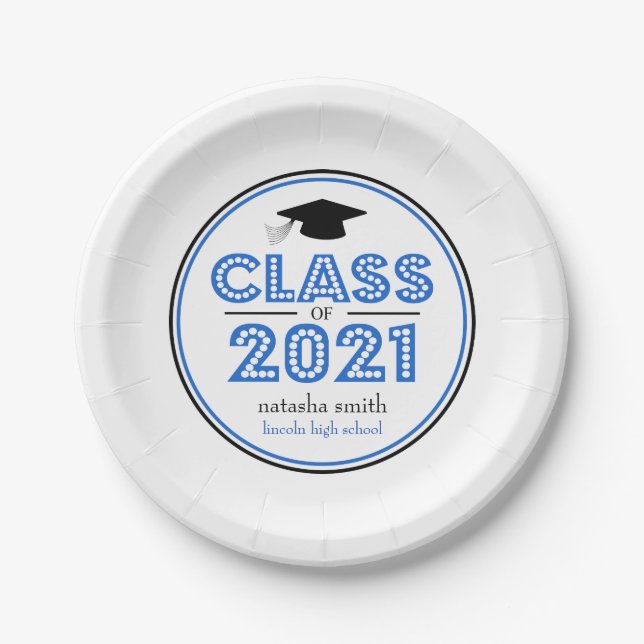 Klasse der 2021-Abschluss-Teller (blau) Pappteller (Vorderseite)