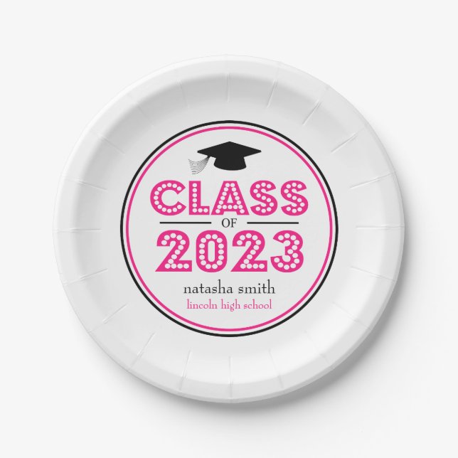 Klasse der 2023-Abschluss-Teller (Hot Pink) Pappteller (Vorderseite)