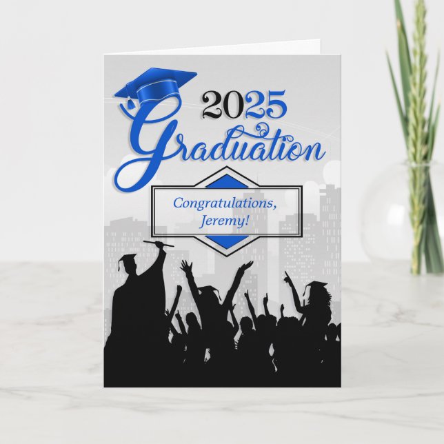 Klasse der 2025 Abschluss Glückwunsch in Blue Karte (Vorderseite)