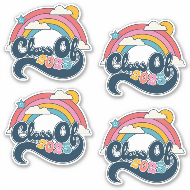 Klasse der 2025 Rainbow Retro Stickers Set 4 Aufkleber (Vorderseite)