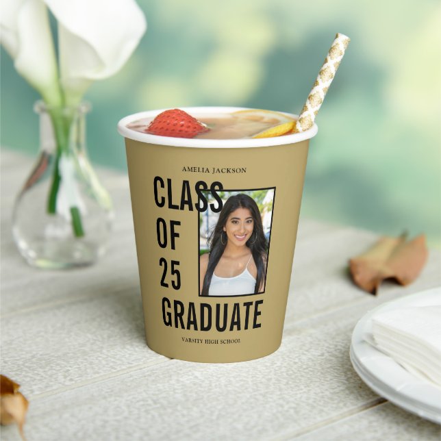 Klasse der 25 Gold-Foto-Graduationspartei Pappbecher (In Situ)
