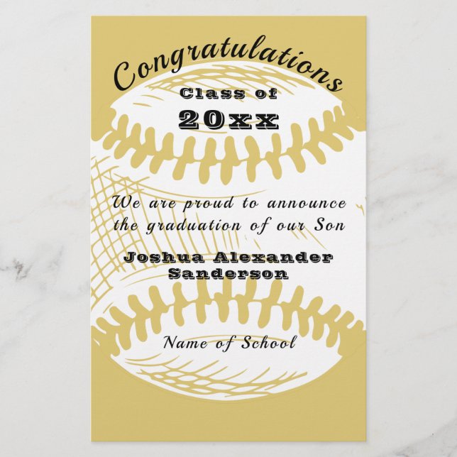 Klasse der Ankündigung des Baseball-Abschlusses Briefpapier (Vorderseite)