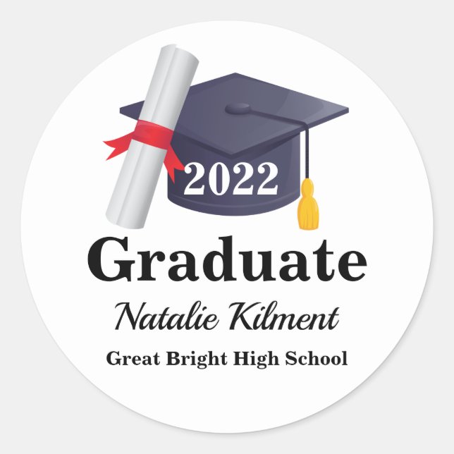 Klasse der Black and Gold Graduation Cap 2022 Runder Aufkleber (Vorderseite)