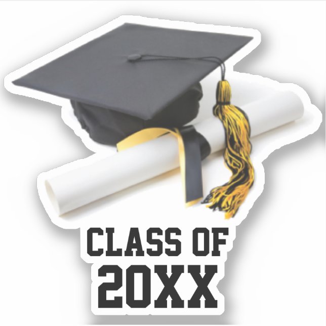 Klasse der Black and Gold Graduation Cap & Tassel Aufkleber (Vorderseite)