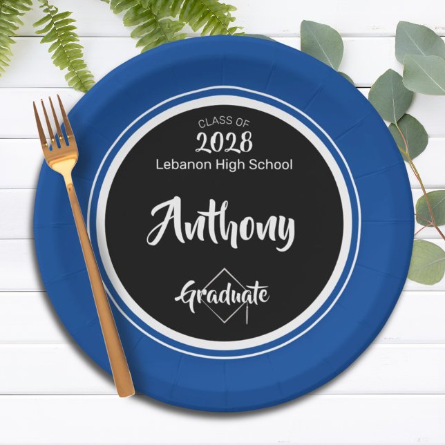 Klasse der Black Blue Minimal Graduation Party Pappteller (Von Creator hochgeladen)