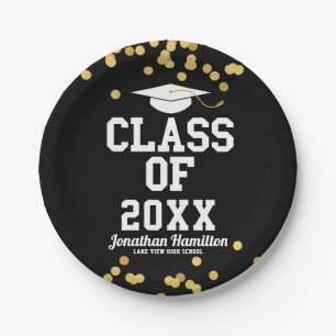 Klasse der Black Gold Confetti Graduation Party 20 Pappteller
