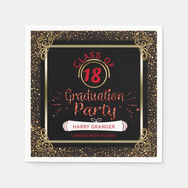 Klasse der Black Red Gold Graduation Party 2018 Serviette (Vorderseite)