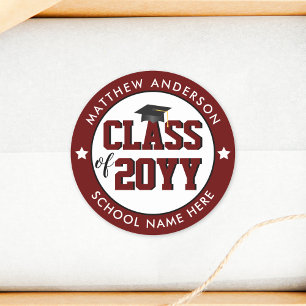 Klasse der Burgundy Graduate Graduation Party 2024 Runder Aufkleber