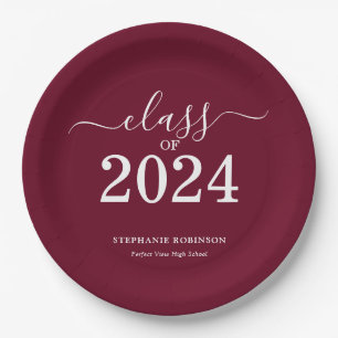 Klasse der Burgundy Graduation Party 2024 Pappteller