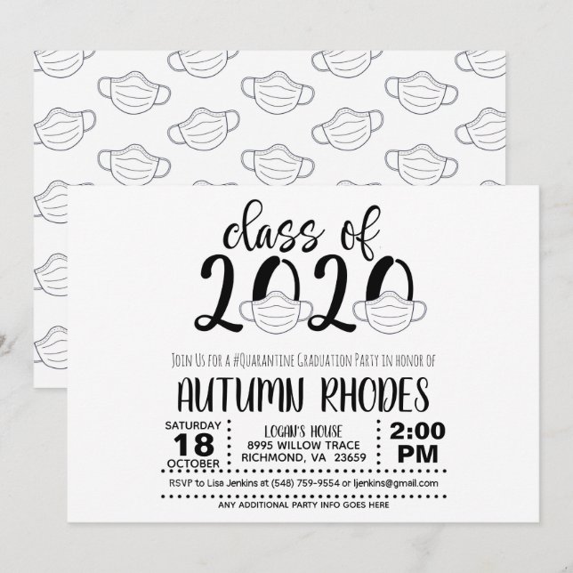 Klasse der Einladung von Abschluss 2020 - Gesichts (Vorne/Hinten)