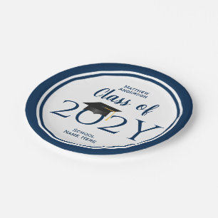 Klasse der Elegant Navy Blue Graduation Party 2021 Pappteller