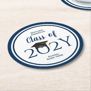 Klasse der Elegant Navy Blue Graduation Party 2021 Runder Pappuntersetzer