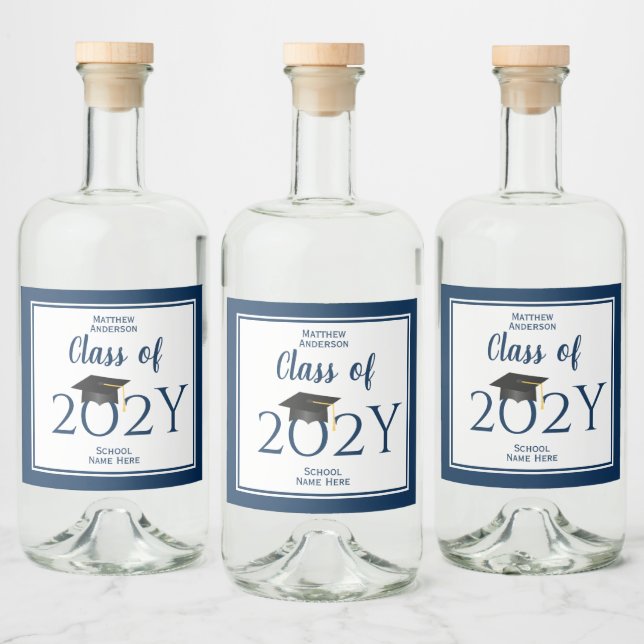 Klasse der Elegant Navy Blue Graduation Party 2023 Alkoholflaschenetikett (Flaschen)