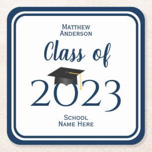 Klasse der Elegant Navy Blue Graduation Party 2023 Rechteckiger Pappuntersetzer