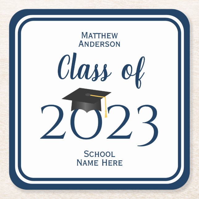 Klasse der Elegant Navy Blue Graduation Party 2023 Rechteckiger Pappuntersetzer (Vorderseite)