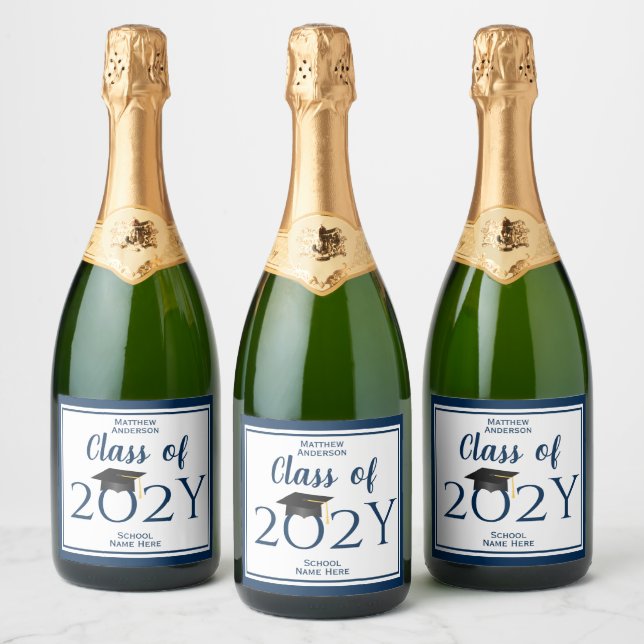 Klasse der Elegant Navy Blue Graduation Party 2024 (Flaschen)