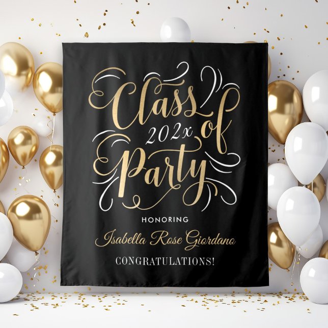 Klasse der Gold Black Custom Graduation Party 2025 Wandteppich (Von Creator hochgeladen)