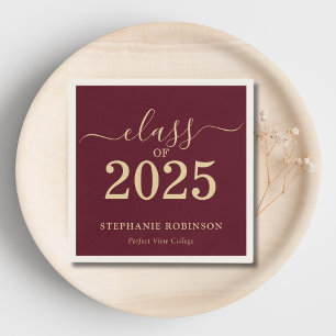 Klasse der Gold Burgundy Graduation Party 2025 Serviette