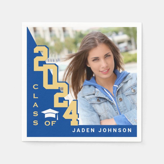 Klasse der Golden Blue FOTO Graduation Party 2024 Serviette (Vorderseite)