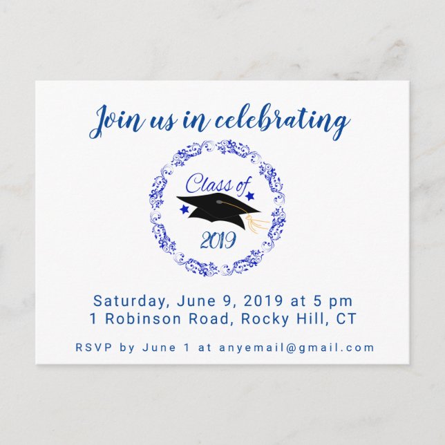 Klasse der Graduation Party Invitation Blue Einladungspostkarte (Vorderseite)