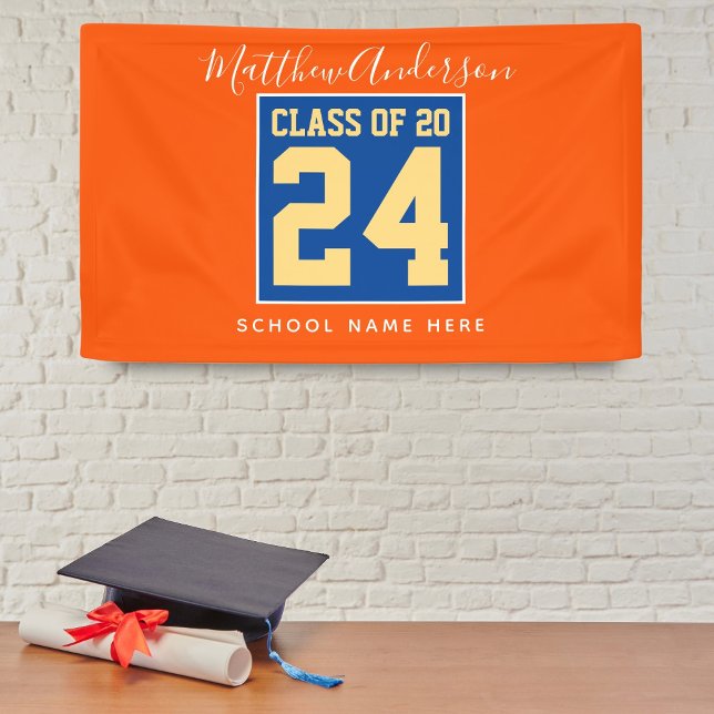 Klasse der Orange Blue & Gold Graduation Party 202 Banner (Von Creator hochgeladen)