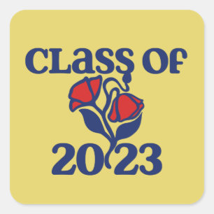 Klasse der Retro-rote Rose 2023 Design Abschluss Quadratischer Aufkleber