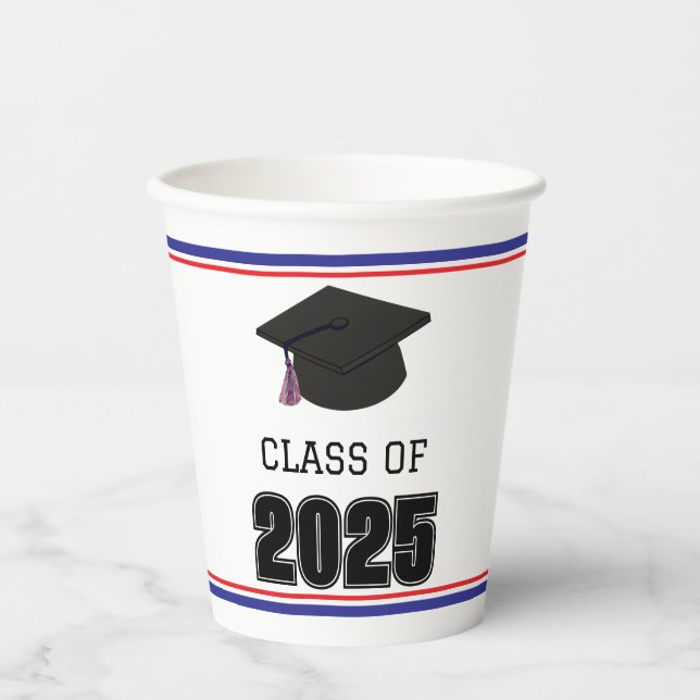 Klasse der roten, weißen und blauen Tassel 2025 Pappbecher (Vorderseite)