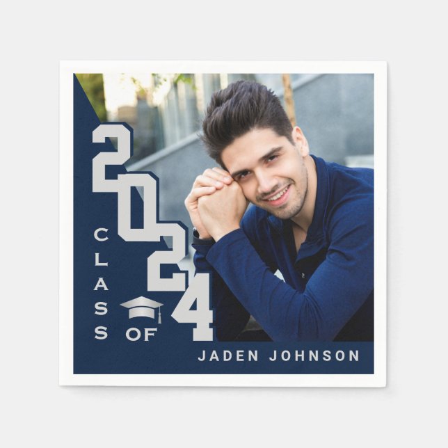 Klasse der Silver Navy FOTO Graduation Party 2024 Serviette (Vorderseite)