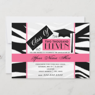 Klasse der Zebra Print & Pink Abschluss Einladung