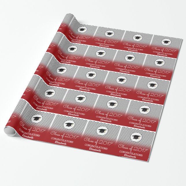 Klasse des 2017 Zickzack-roten personalisierten Geschenkpapier (Ungerollt)