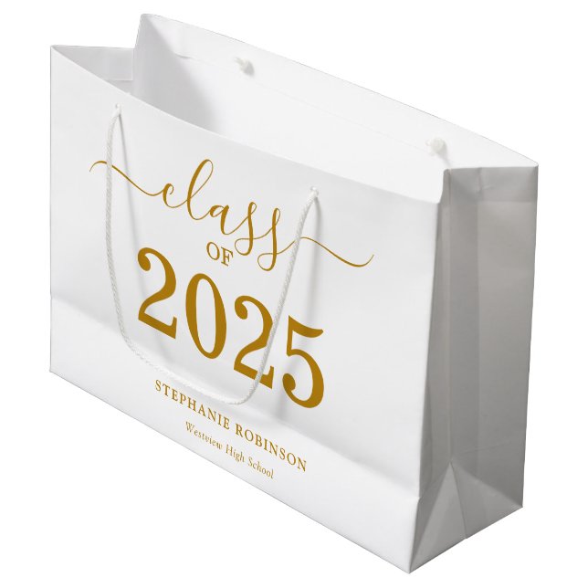 Klasse des 2025-Gold-Script-Abschlusses Große Geschenktüte (Vorderseite Schrägansicht)