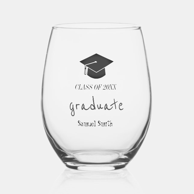 Klasse des Abschlusses "Handwriting Cap & Tassel"  Weinglas Ohne Stiel (Vorderseite)