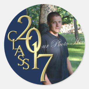 Klasse des Abschlusses Midnight Blue und Gold 2017 Runder Aufkleber