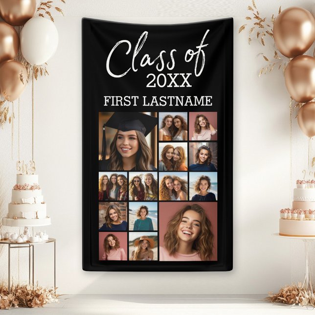 Klasse des ADD-JAHRES — Abschluss Black — 14 Foto Banner (Custom Graduation Banner)