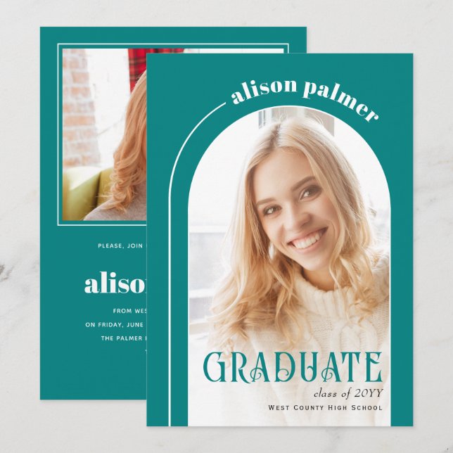 Klasse des aquamarinen blauen Fotos des GRADUATE-B Einladung (Vorne/Hinten)