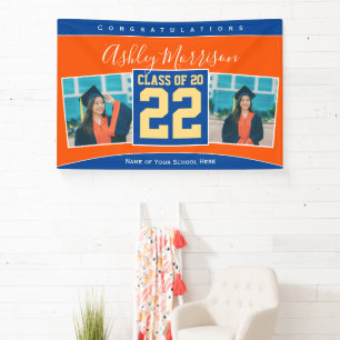 Klasse des Blue Orange Gold Abschluss Fotos 2022 Banner