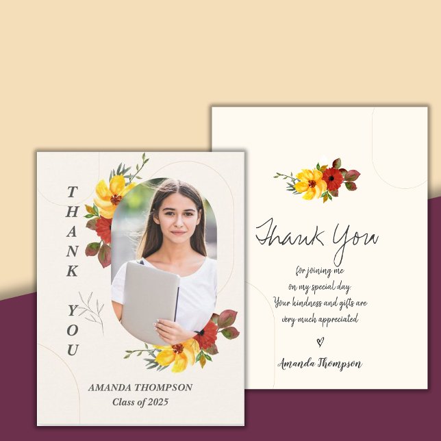 Klasse des Blumenhandels 2025 Abschluss für Blumen Postkarte (Class of 2025 Floral Photo Graduation Thank You Postcard)