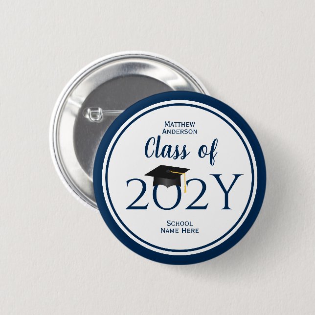Klasse des einfachen eleganten Navy Blue Abschluss Button (Vorne & Hinten)