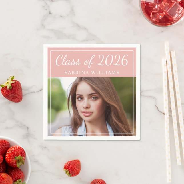 Klasse des Fotos der Blush Pink Graduation Party 2 Serviette (Beispiel)