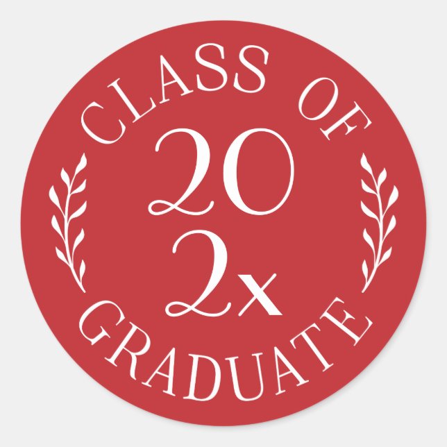 Klasse des Graduate Chic Red and White Emblem Runder Aufkleber (Vorderseite)