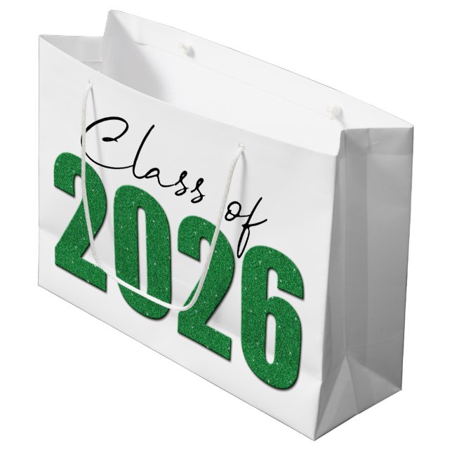 Klasse des grünen Glitzer von 2026 Große Geschenktüte (Vorderseite Schrägansicht)