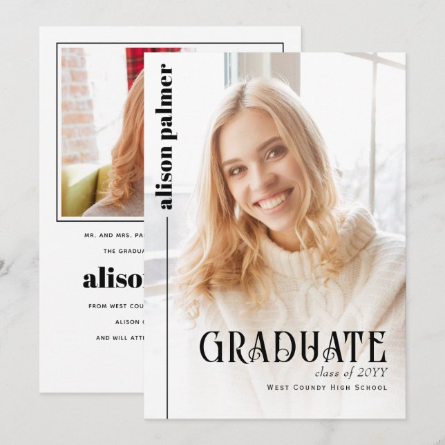 Klasse des minimalistischen GRADUATE-Fotos 2025 Ankündigung (Vorne/Hinten)