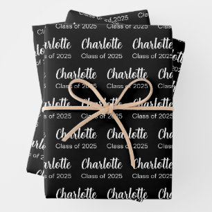 Klasse des Musters für Schwarz-weiße Graduate Name Geschenkpapier Set